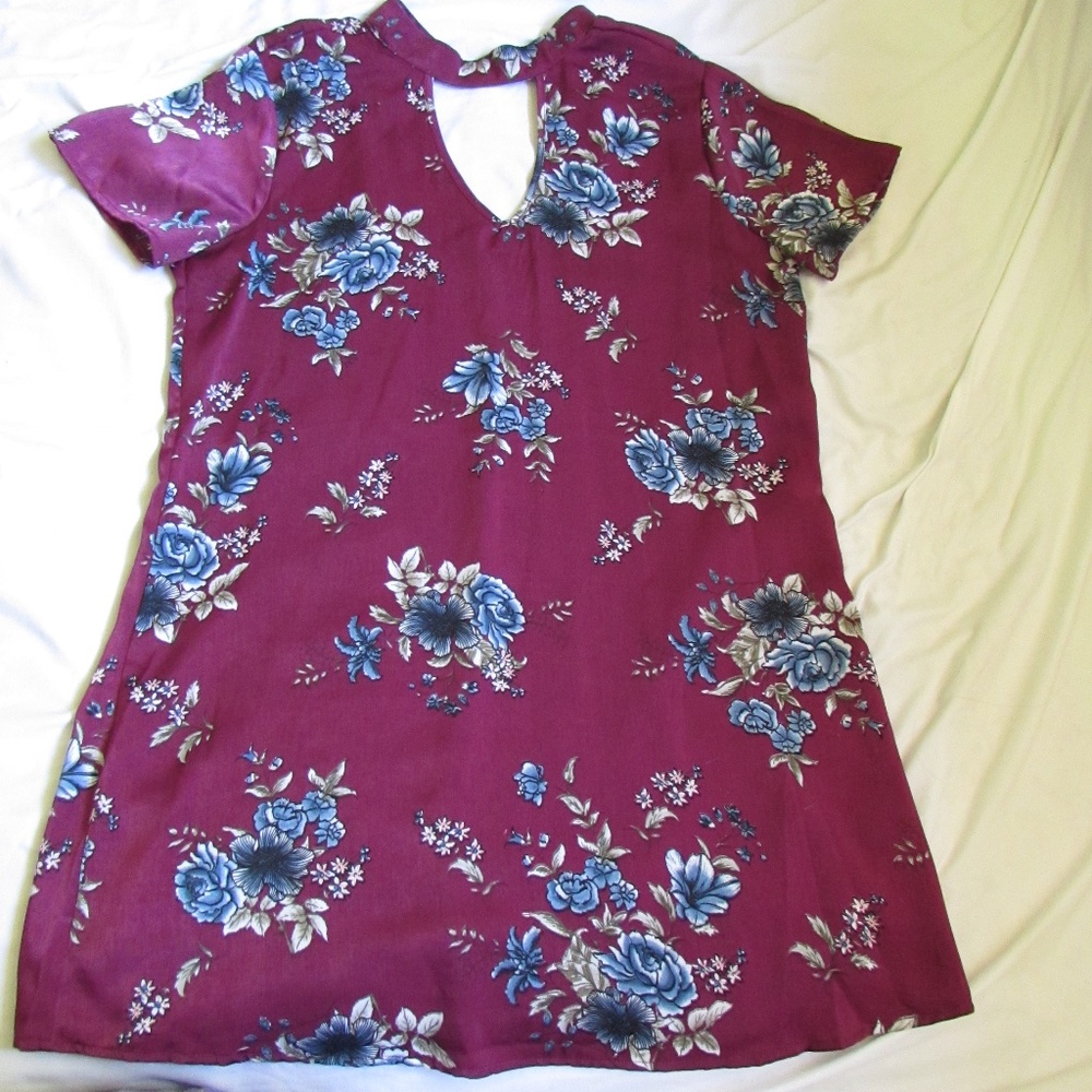 Maroon Floral collar Dress